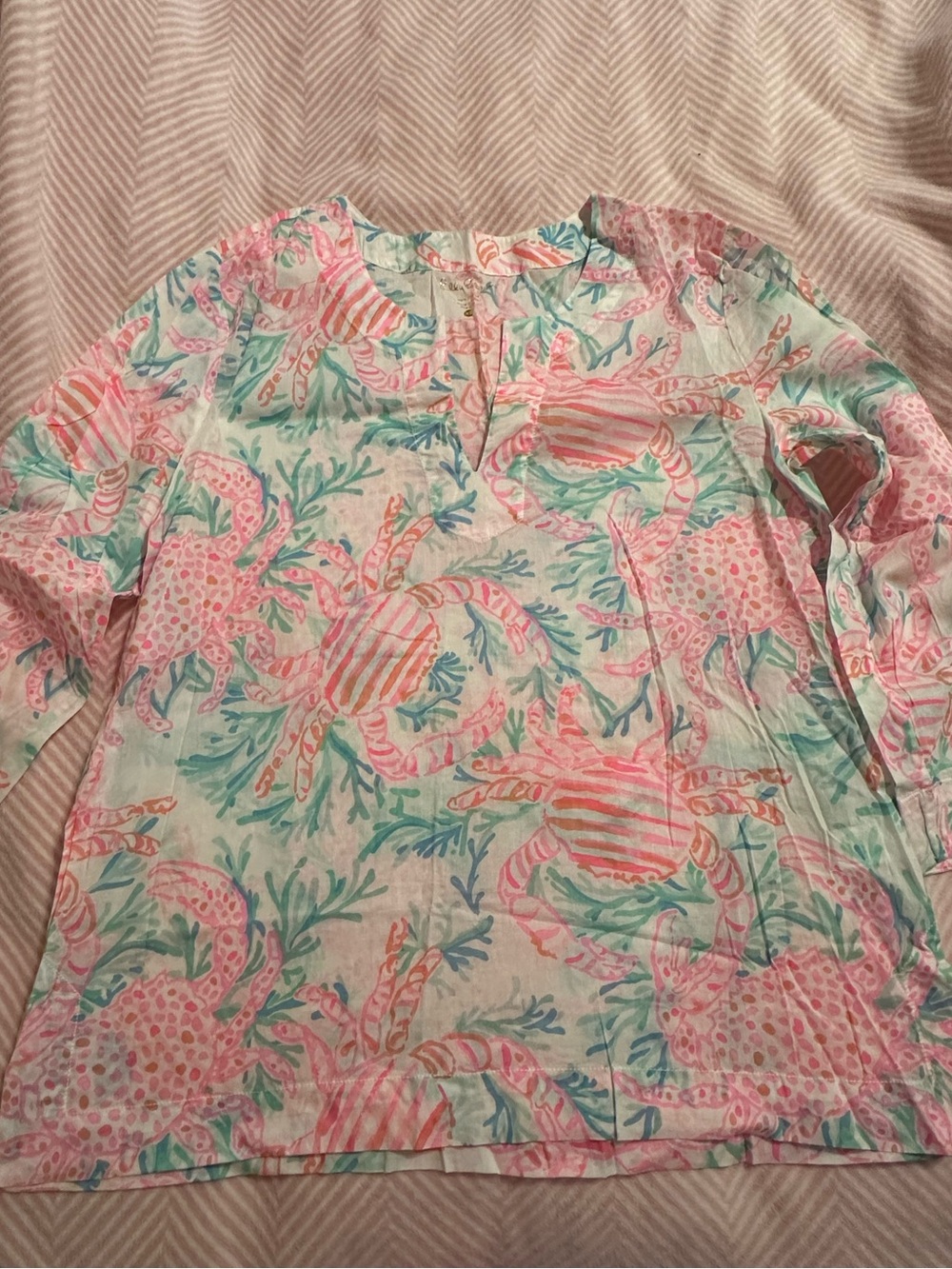 Lilly Pulitzer Pink Teal Crab Print Tunic